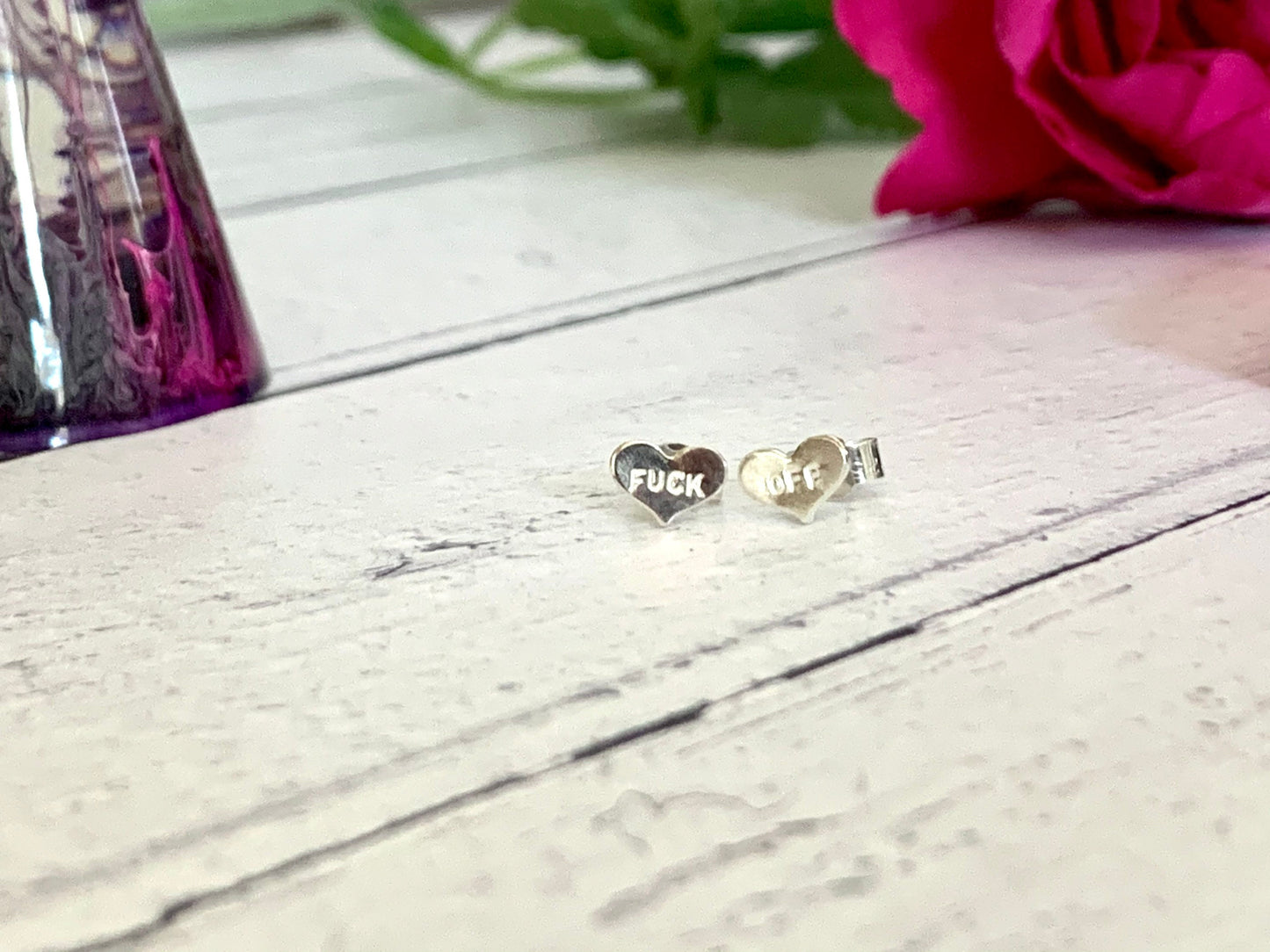 Sterling silver rude heart earrings, dainty earrings, stud, tiny, delicate, mature