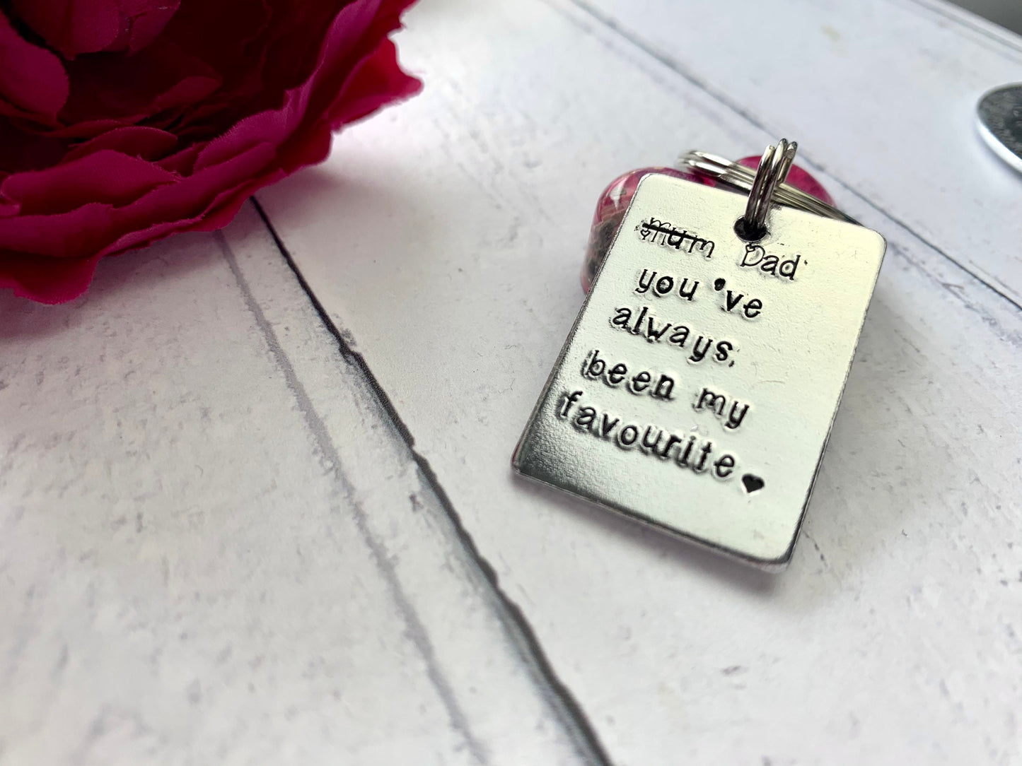 Mum/ Dad you've always been my favourite, hand stamped personalised keyring