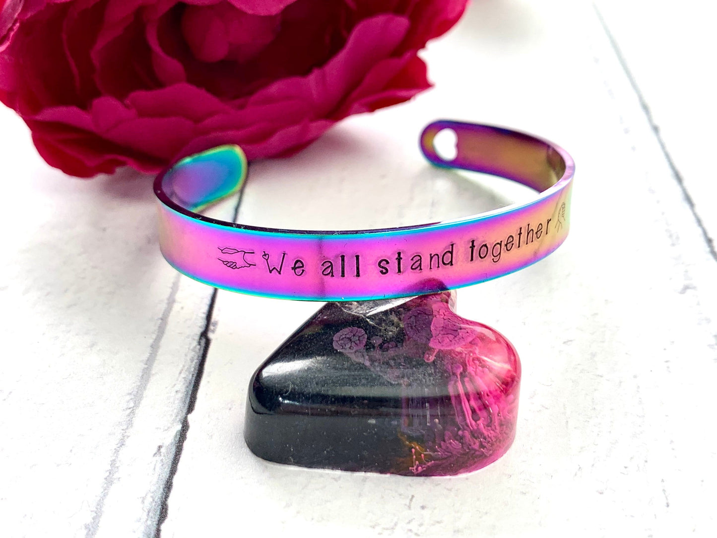 We all stand together cuff bracelet, equality, rainbow bracelet, cuff bracelet, bangle