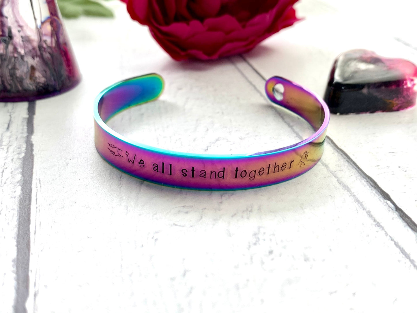 We all stand together cuff bracelet, equality, rainbow bracelet, cuff bracelet, bangle