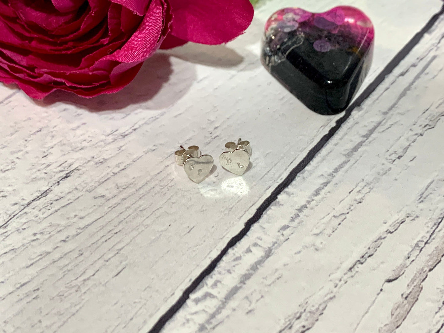 Sterling silver personalised fat heart earrings, dainty earrings, stud, tiny, delicate