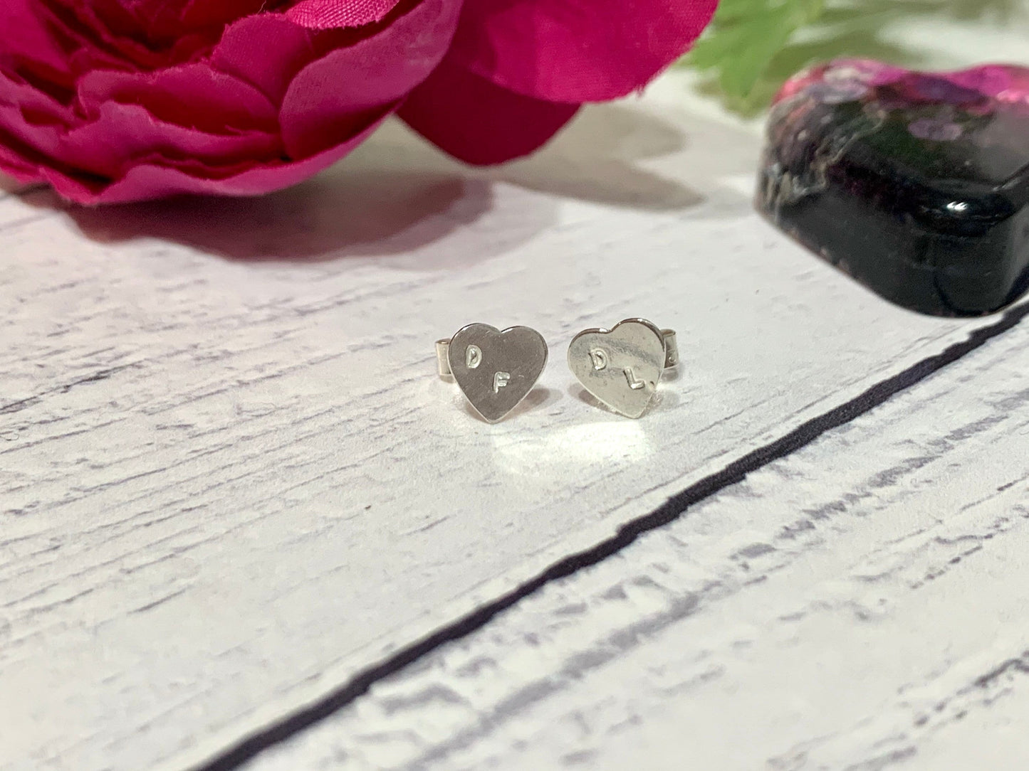 Sterling silver personalised fat heart earrings, dainty earrings, stud, tiny, delicate