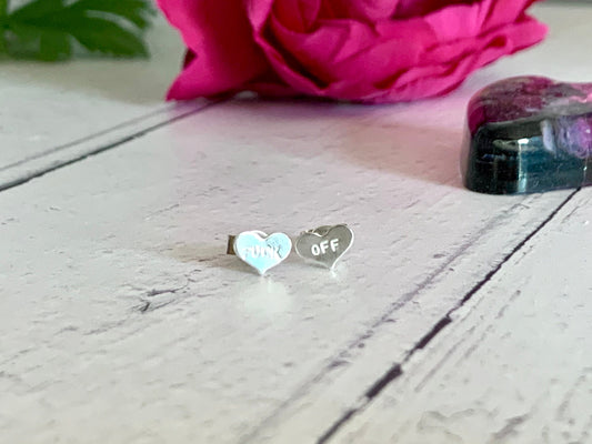 Sterling silver rude heart earrings, dainty earrings, stud, tiny, delicate, mature