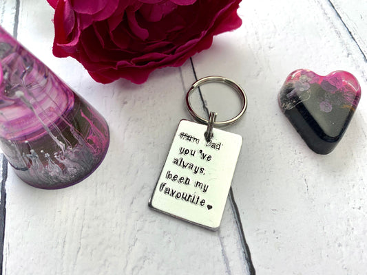 Mum/ Dad you've always been my favourite, hand stamped personalised keyring