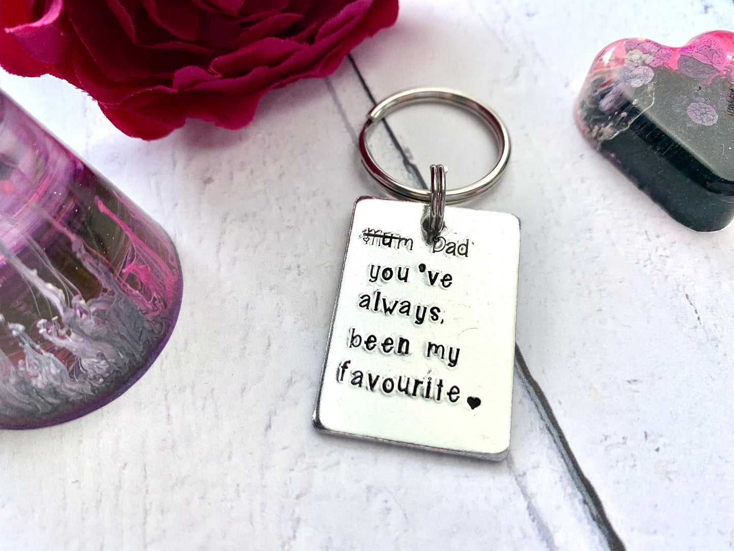 Mum/ Dad you've always been my favourite, hand stamped personalised keyring