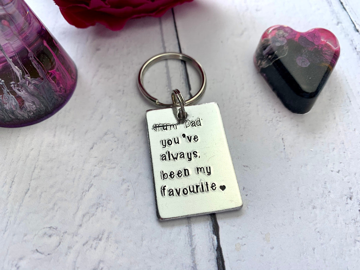 Mum/ Dad you've always been my favourite, hand stamped personalised keyring