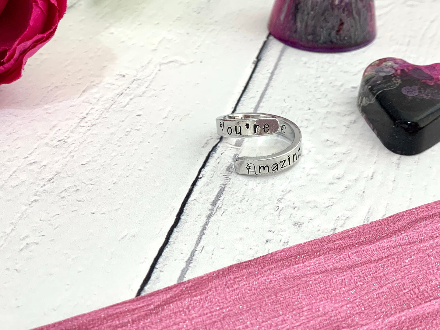 Hand stamped wrap around ring, motivational, mature content, swear ring, aluminium ring, skinny ring, inspiration collection