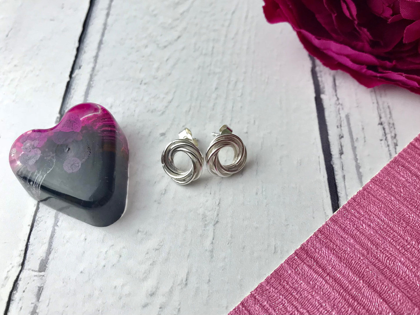 Sterling silver entwined earrings, dainty earrings, stud, tiny, delicate, Russian ring