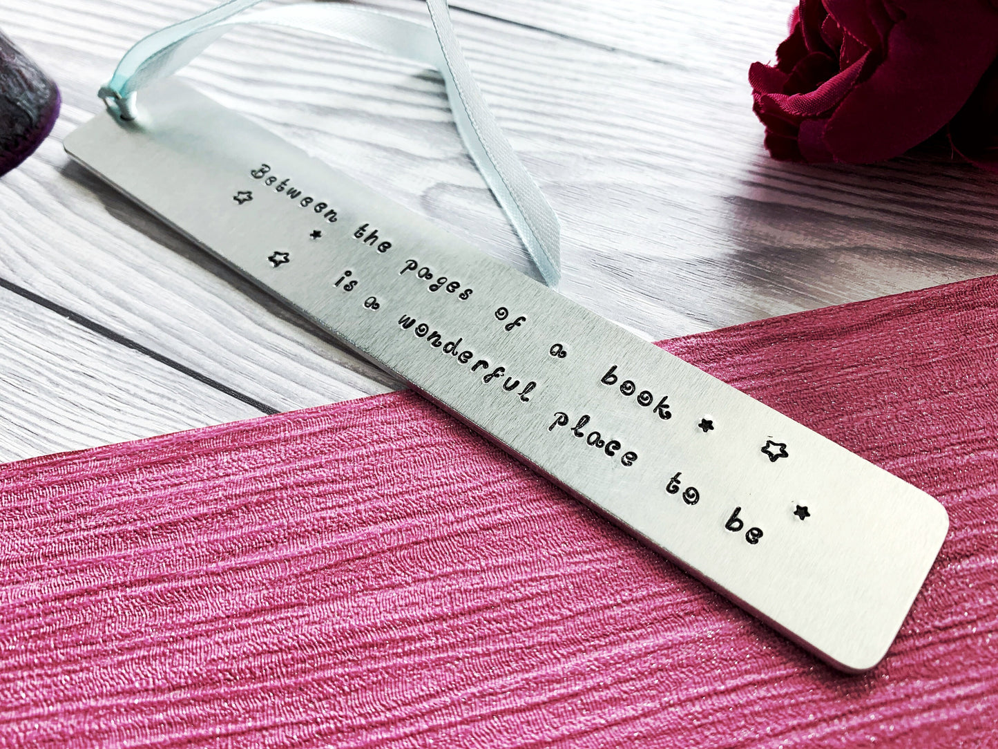 Hand stamped bookmark, between the pages of a book, personalised book mark, book lovers gift, between the pages of a book, graduation gift