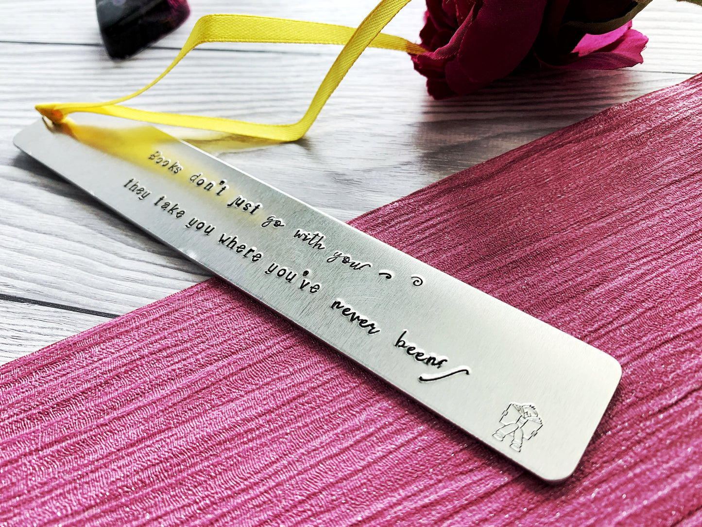 Hand stamped bookmark, escape with a book, personalised book mark, book lovers gift, between the pages of a book, graduation gift