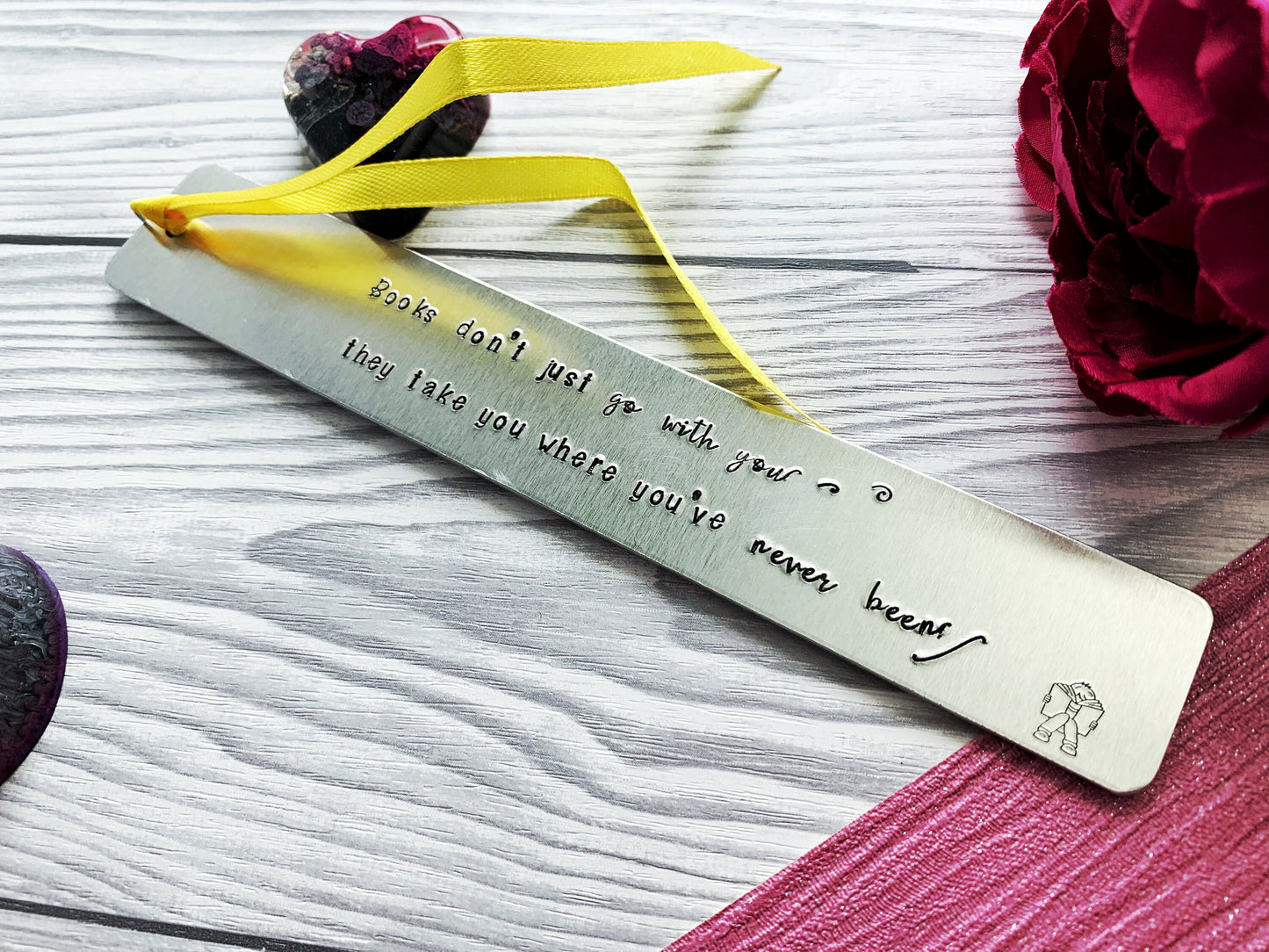 Hand stamped bookmark, escape with a book, personalised book mark, book lovers gift, between the pages of a book, graduation gift