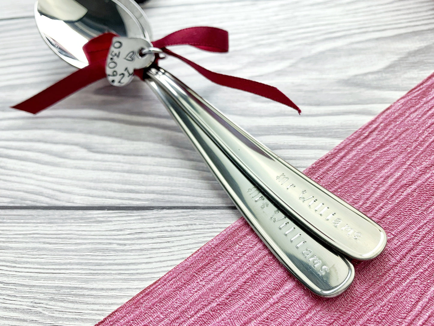 Hand stamped wedding personalised spoon, mr and mrs, mr and mr, mrs and mrs, same sex wedding gift, name, date, wedding, teaspoon