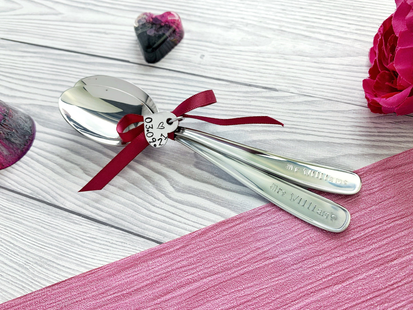 Hand stamped wedding personalised spoon, mr and mrs, mr and mr, mrs and mrs, same sex wedding gift, name, date, wedding, teaspoon