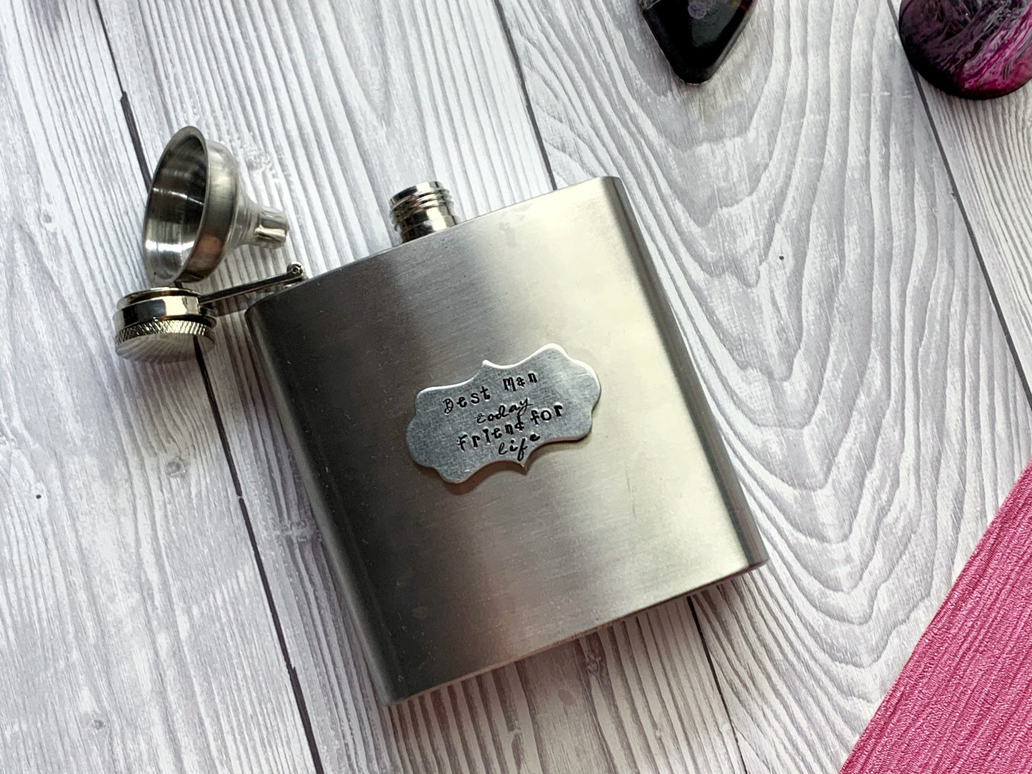 Personalised 6oz Hand Stamped Hip Flask, Dad Whisky Flask, Flask with Funnel, Presentation Box Flask, Father's Day Hip Flask, Custom Flask