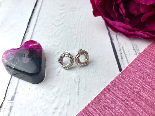 Sterling silver entwined earrings, dainty earrings, stud, tiny, delicate, Russian ring