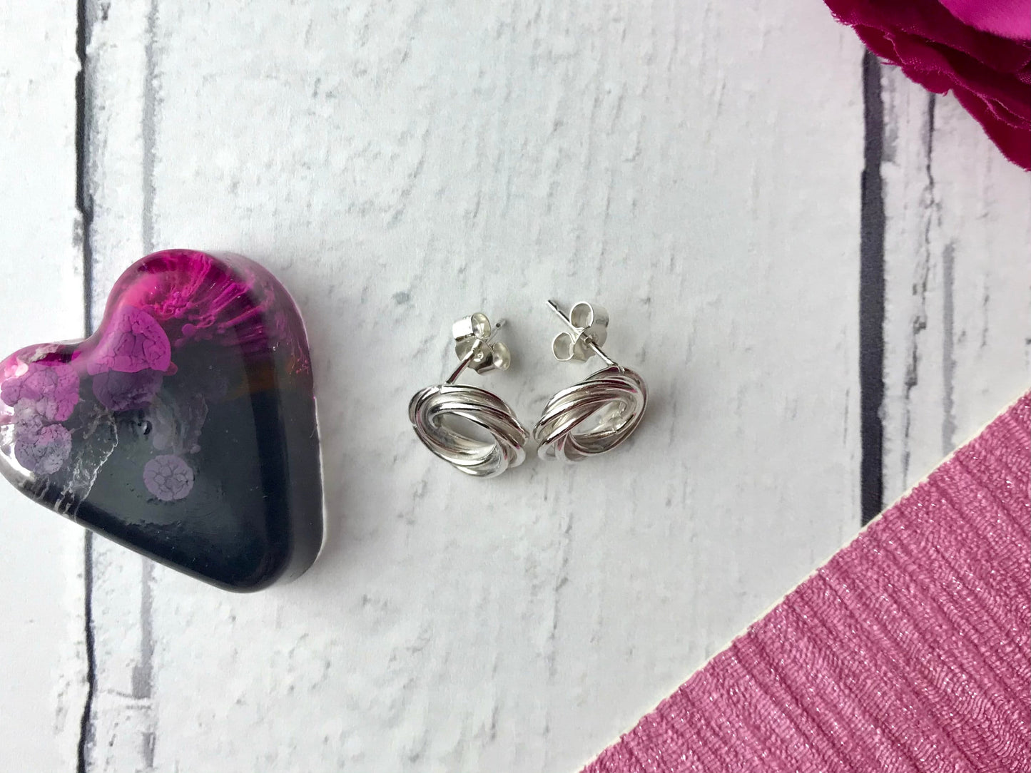 Sterling silver entwined earrings, dainty earrings, stud, tiny, delicate, Russian ring