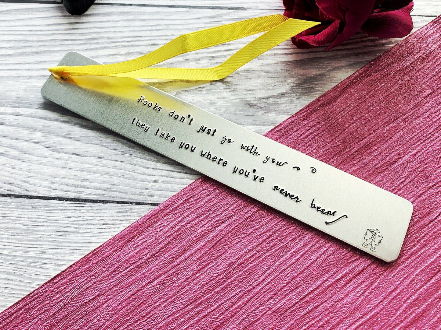 Hand stamped bookmark, escape with a book, personalised book mark, book lovers gift, between the pages of a book, graduation gift