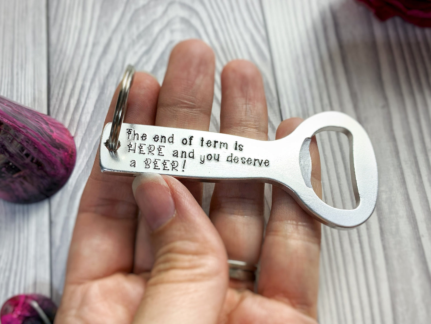 Hand Stamped Beer Bottle Opener, Personalised Bottle Opener, End of Term Gift, Stamped Bottle Opener, Beer Gift, Male Teacher Gift