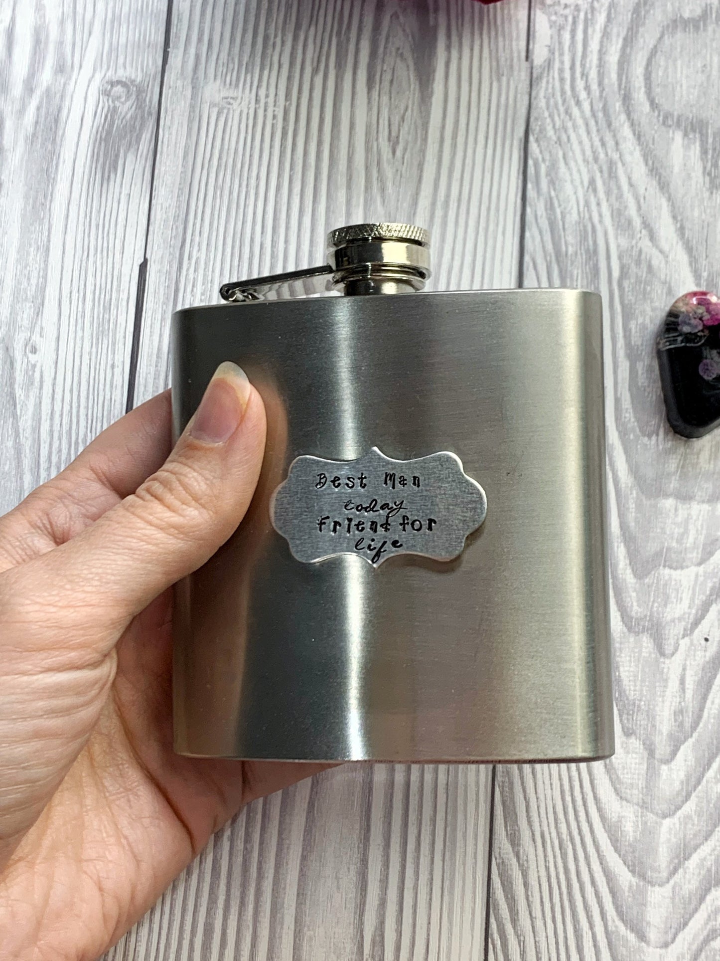 Personalised 6oz Hand Stamped Hip Flask, Dad Whisky Flask, Flask with Funnel, Presentation Box Flask, Father's Day Hip Flask, Custom Flask