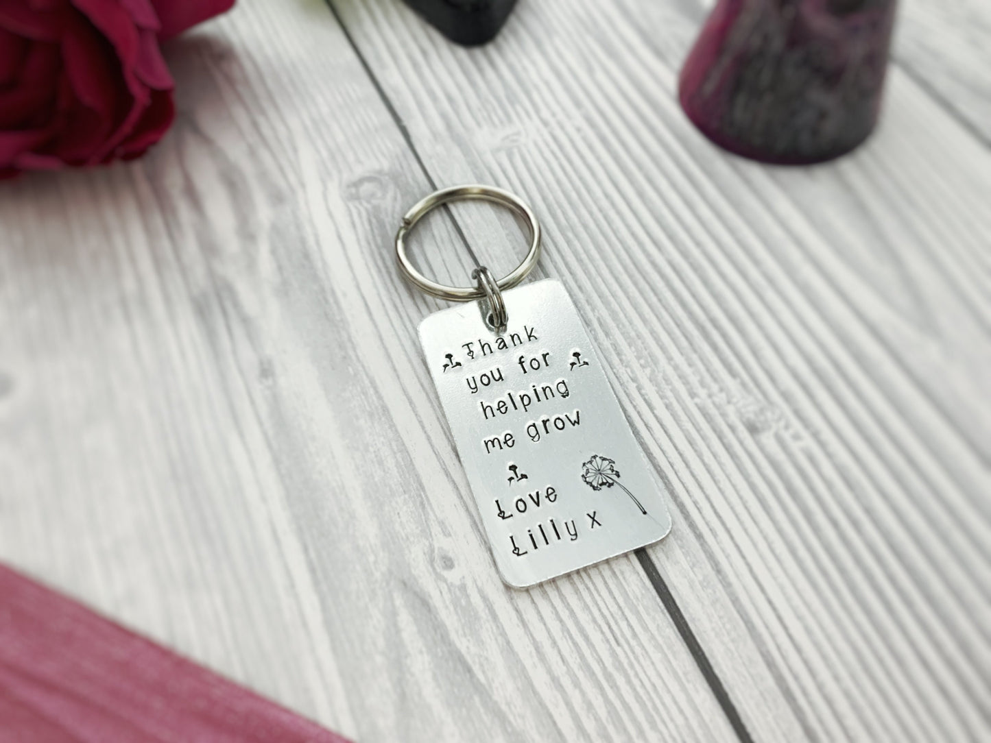 Teacher gift keyring, personalised keyring, thank you for helping me grow, nursery, pre school