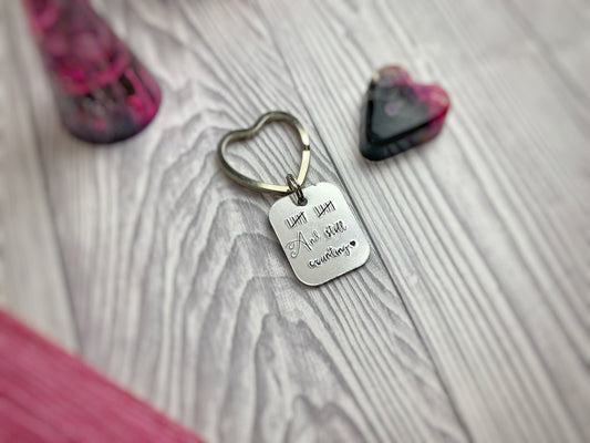 Tally keyring, couples anniversary keyring, 10 year anniversary gift, tin anniversary, aluminium gift, hand stamped keyring, valentines day