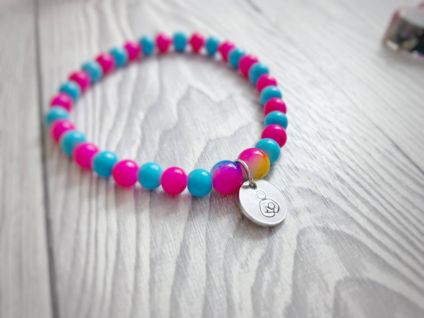 Personalised beaded bracelet, rainbow gift, initial, friendship bracelets, buddy gift, end of term, friend gift, stretchy bracelet