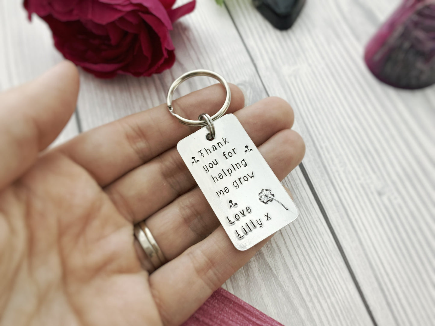 Teacher gift keyring, personalised keyring, thank you for helping me grow, nursery, pre school