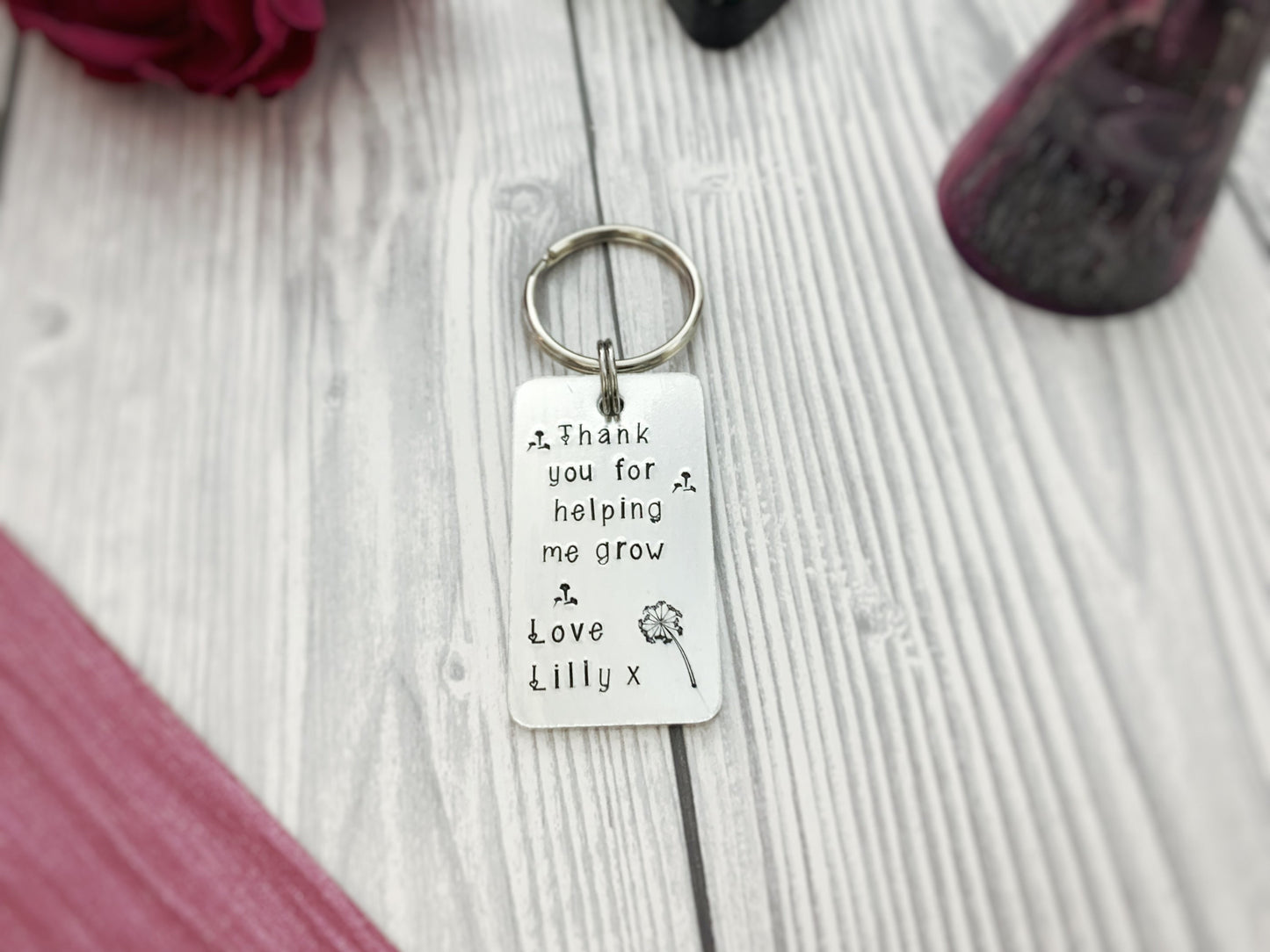 Teacher gift keyring, personalised keyring, thank you for helping me grow, nursery, pre school