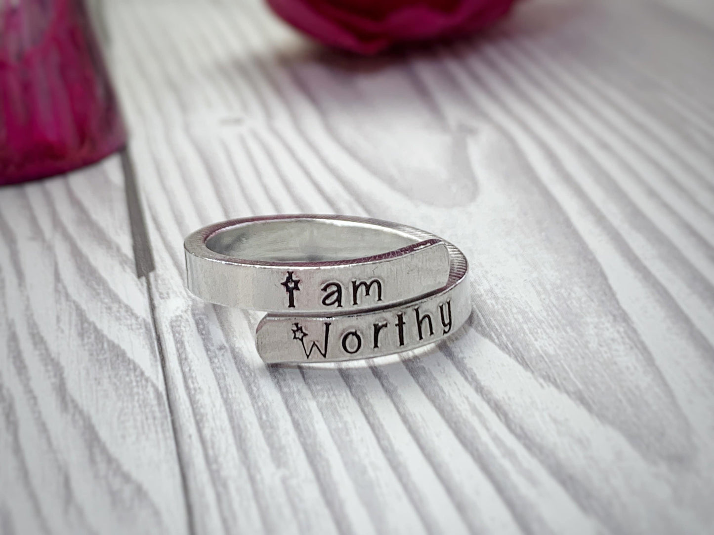 Adjustable affirmation thumb ring jewellery, hand stamped ring, self love and empowerment, I am strong ring, statement rings, motivational