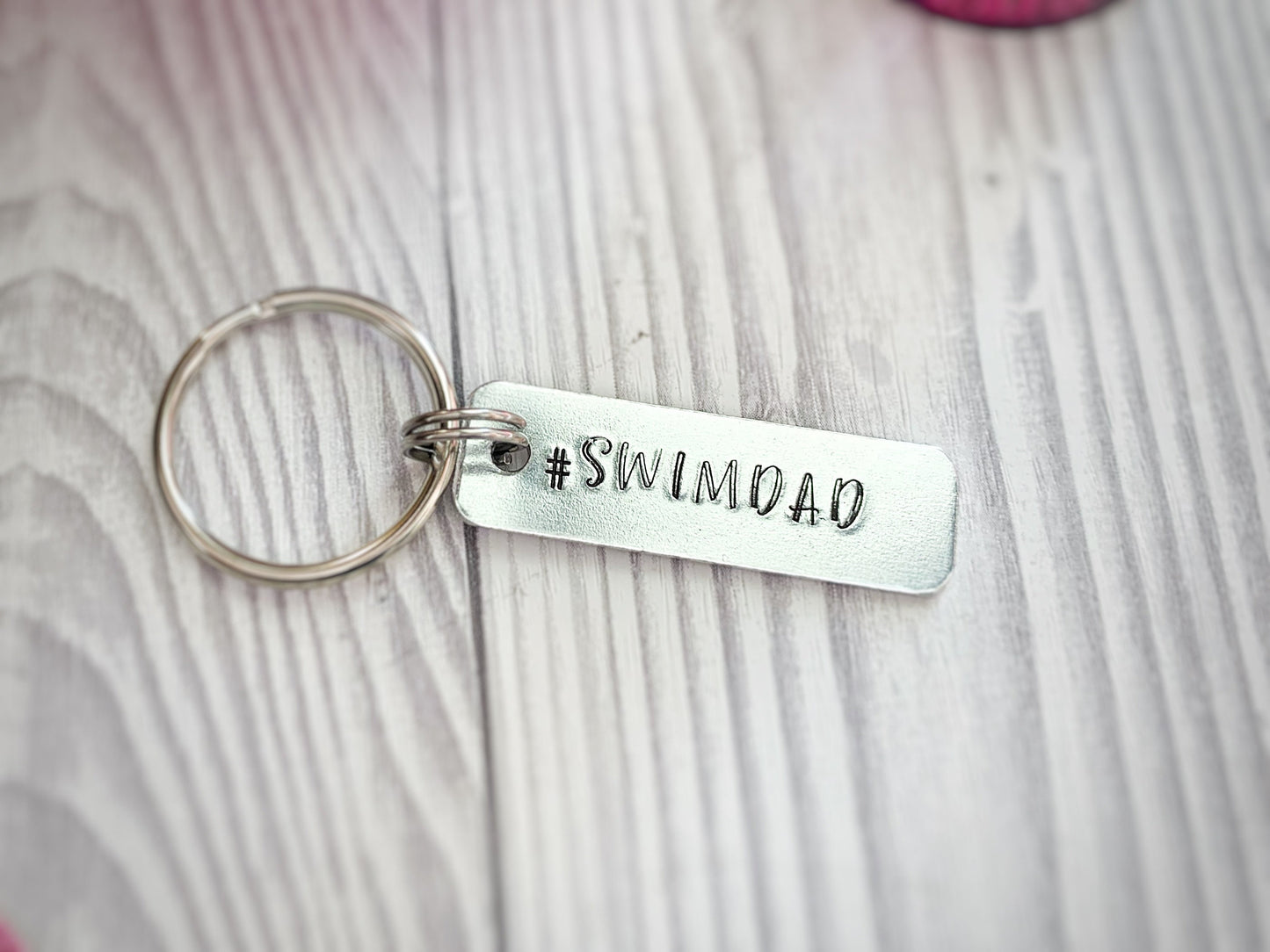 Swim mum, swim dad, wild swimming, swimming keyring, swimming team gift, swimming gifts, hand stamped keychain, open water swimming