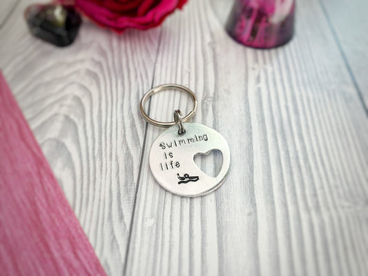 Swimming is life, wild swimming, swimming keyring, swimming team gift, swimming gifts, hand stamped keychain, open water swimming