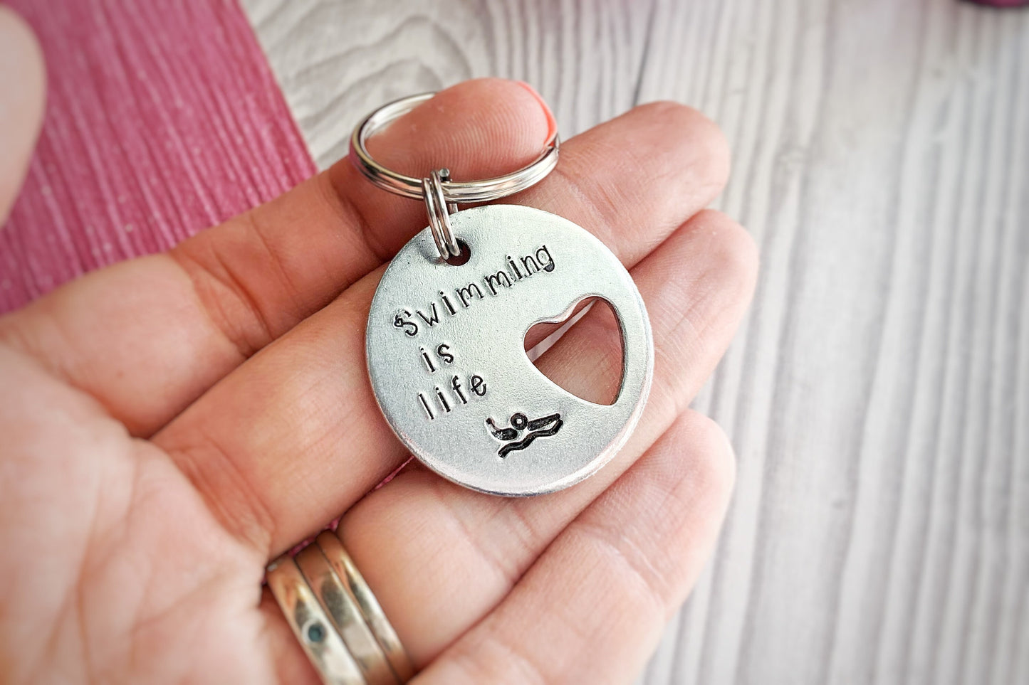 Swimming is life, wild swimming, swimming keyring, swimming team gift, swimming gifts, hand stamped keychain, open water swimming