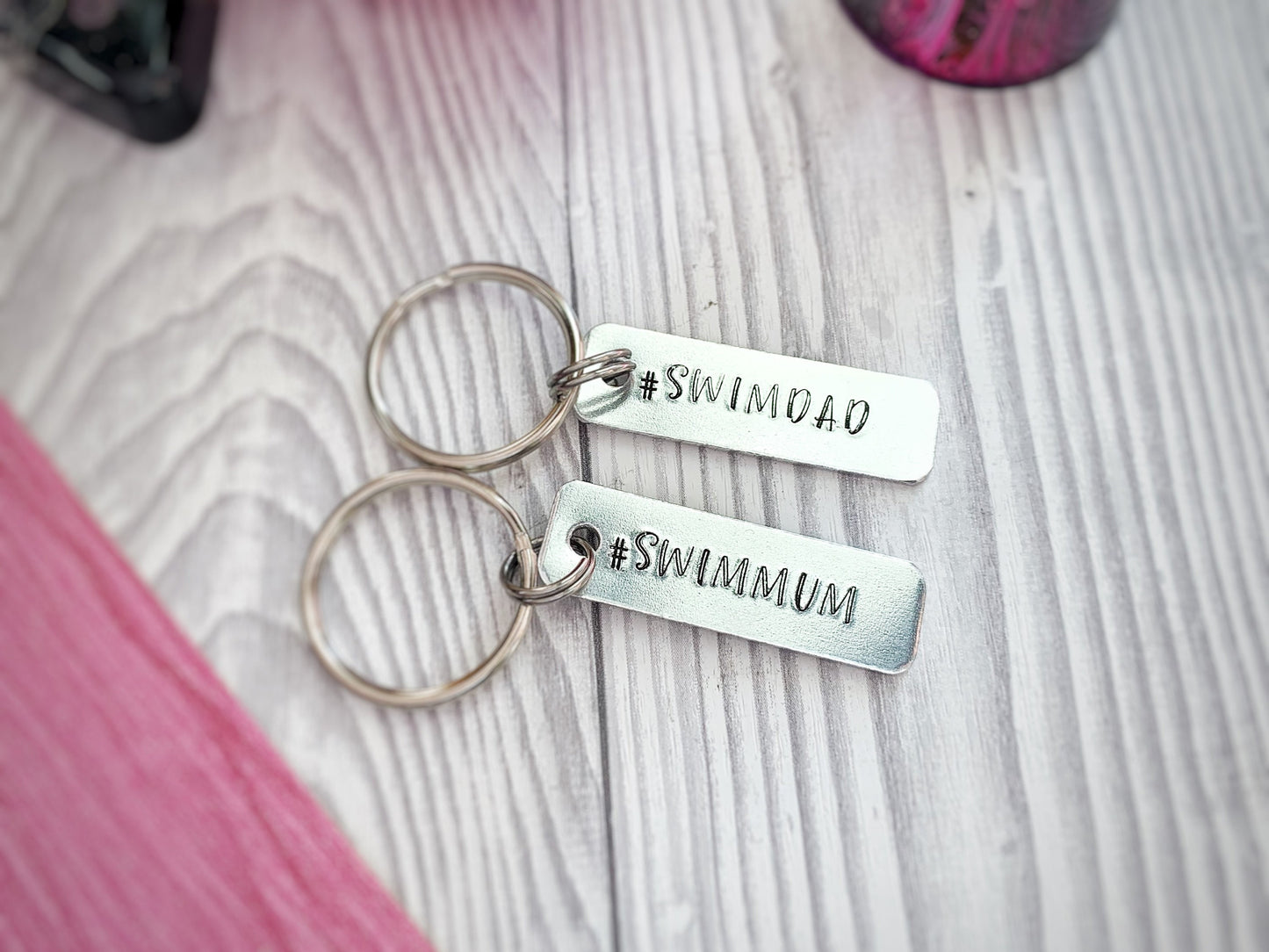 Swim mum, swim dad, wild swimming, swimming keyring, swimming team gift, swimming gifts, hand stamped keychain, open water swimming