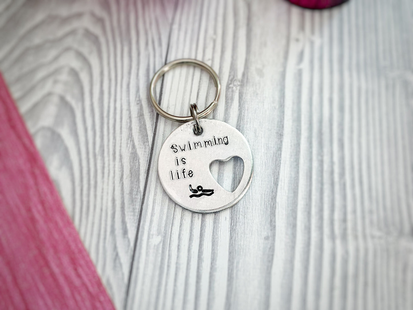 Swimming is life, wild swimming, swimming keyring, swimming team gift, swimming gifts, hand stamped keychain, open water swimming