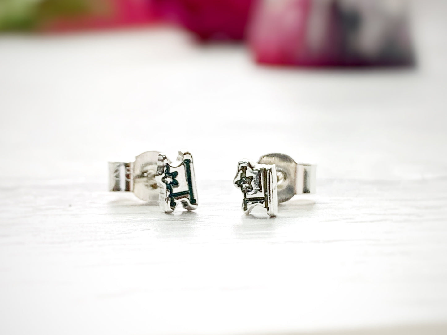 Sterling silver initial earrings, initial gift, sterling silver, hand stamped, hand cut, artisan earrings, silver studs