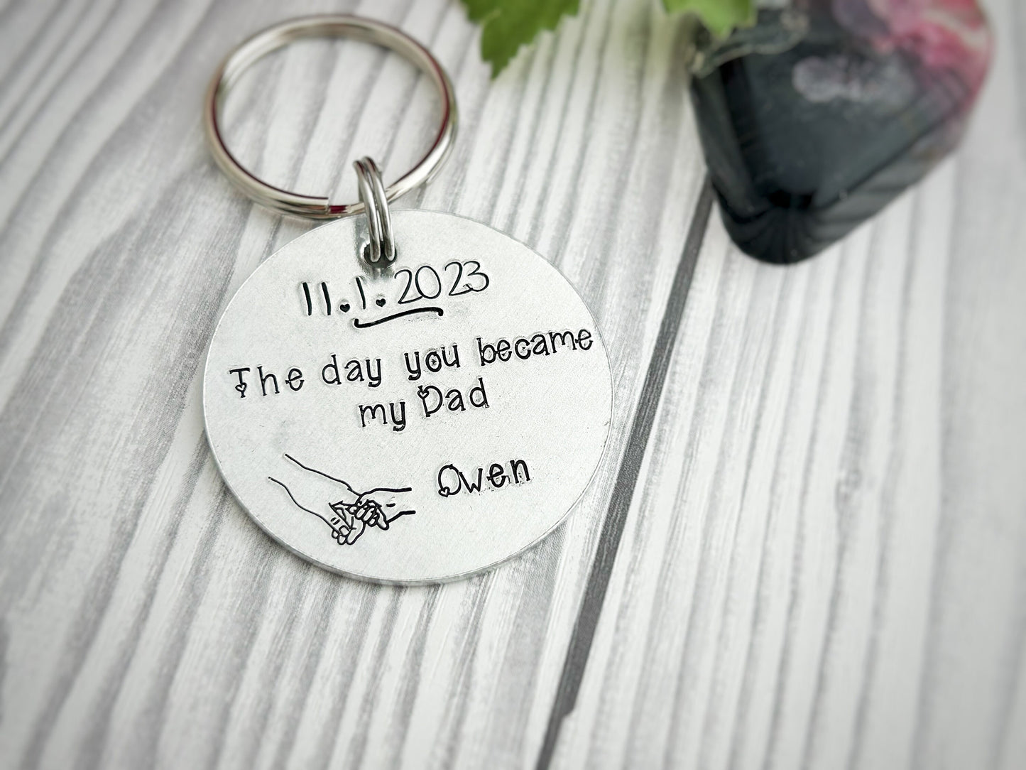 The day you became my dad, new daddy, step parent gift, daddy keyring, mummy keyring, hand stamped personalised keyring, Father's Day gift