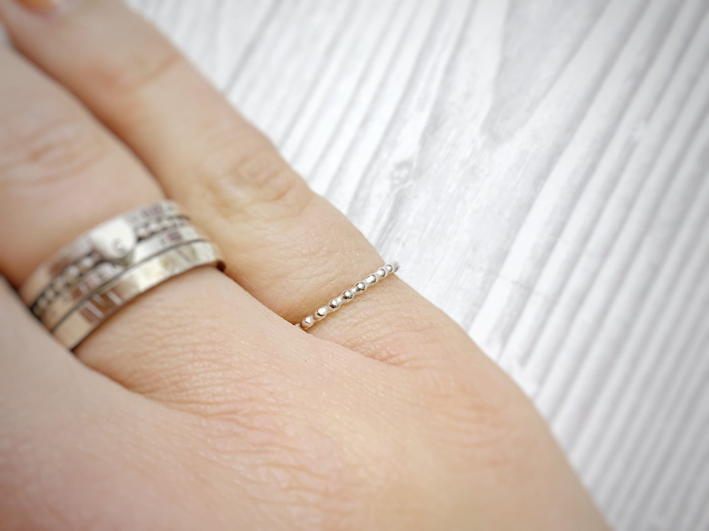 Sterling silver stacking rings, 1.5mm beaded ring, stacking ring, sterling silver dainty ring