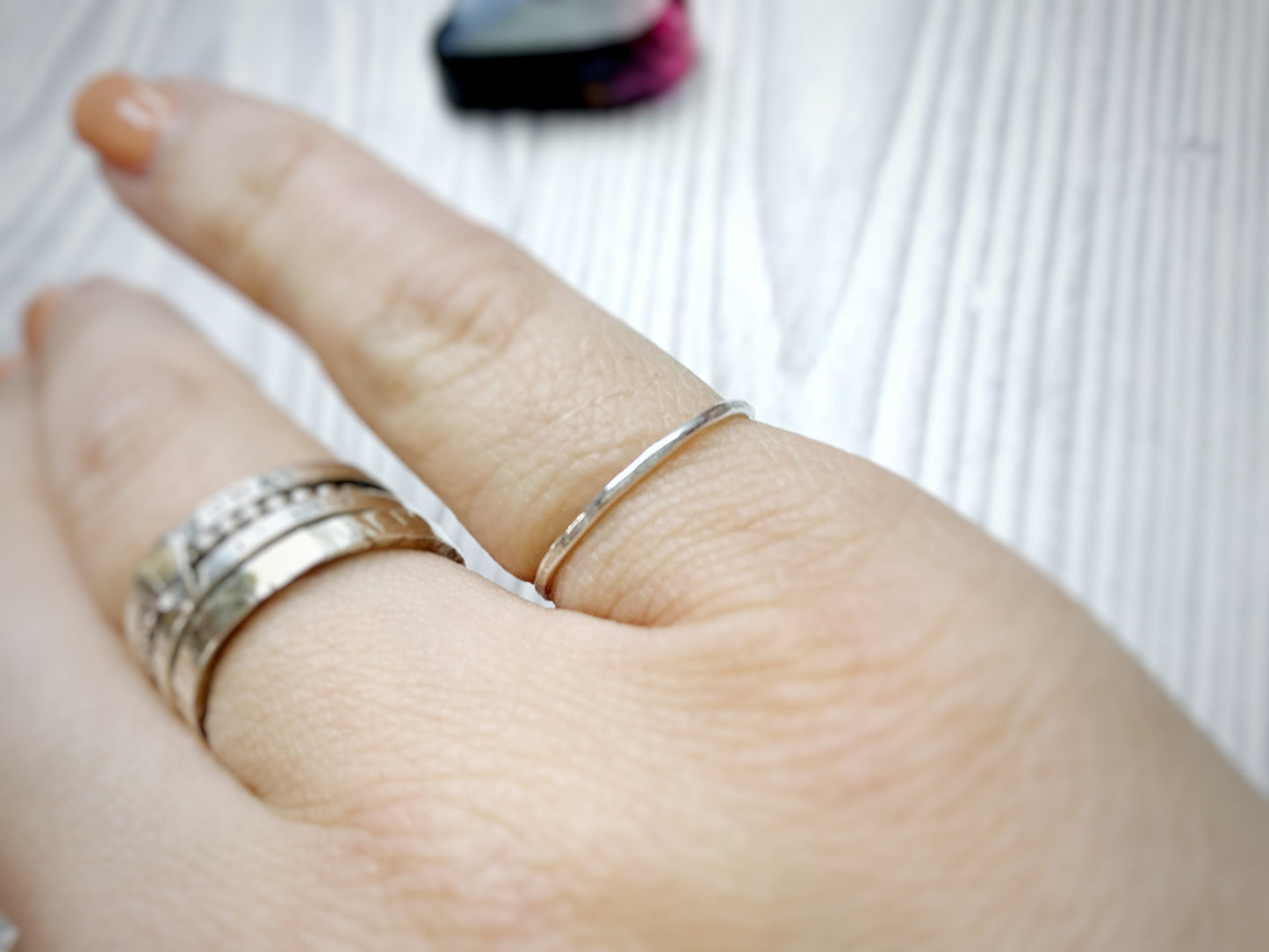 Sterling silver stacking rings, 1mm hammered ring